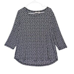 Chico's Size 3 (XL/16) Shirt Blouse Slinky 3/4 Sleeve‎ Made in USA Black White